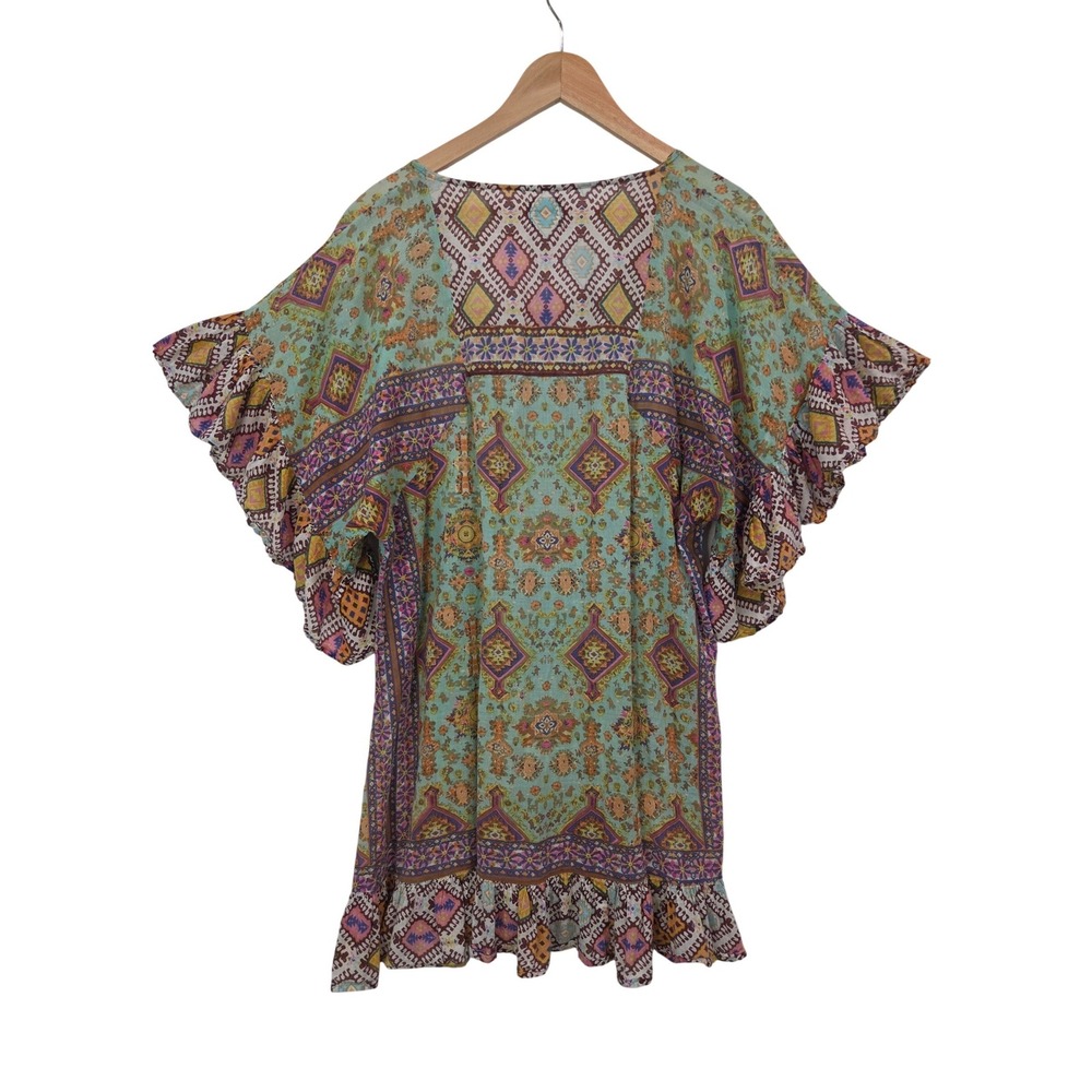 India Cotton Boho Tunic Dress Large Beaded Tassel Beachy Festival Top - Picture 6 of 11